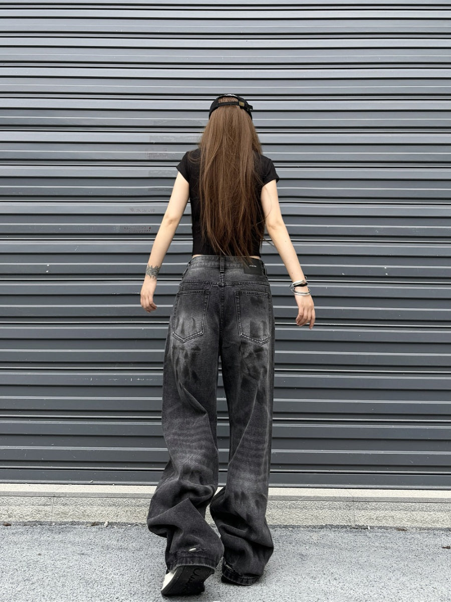 Distressed Straight-Leg Denim Pants