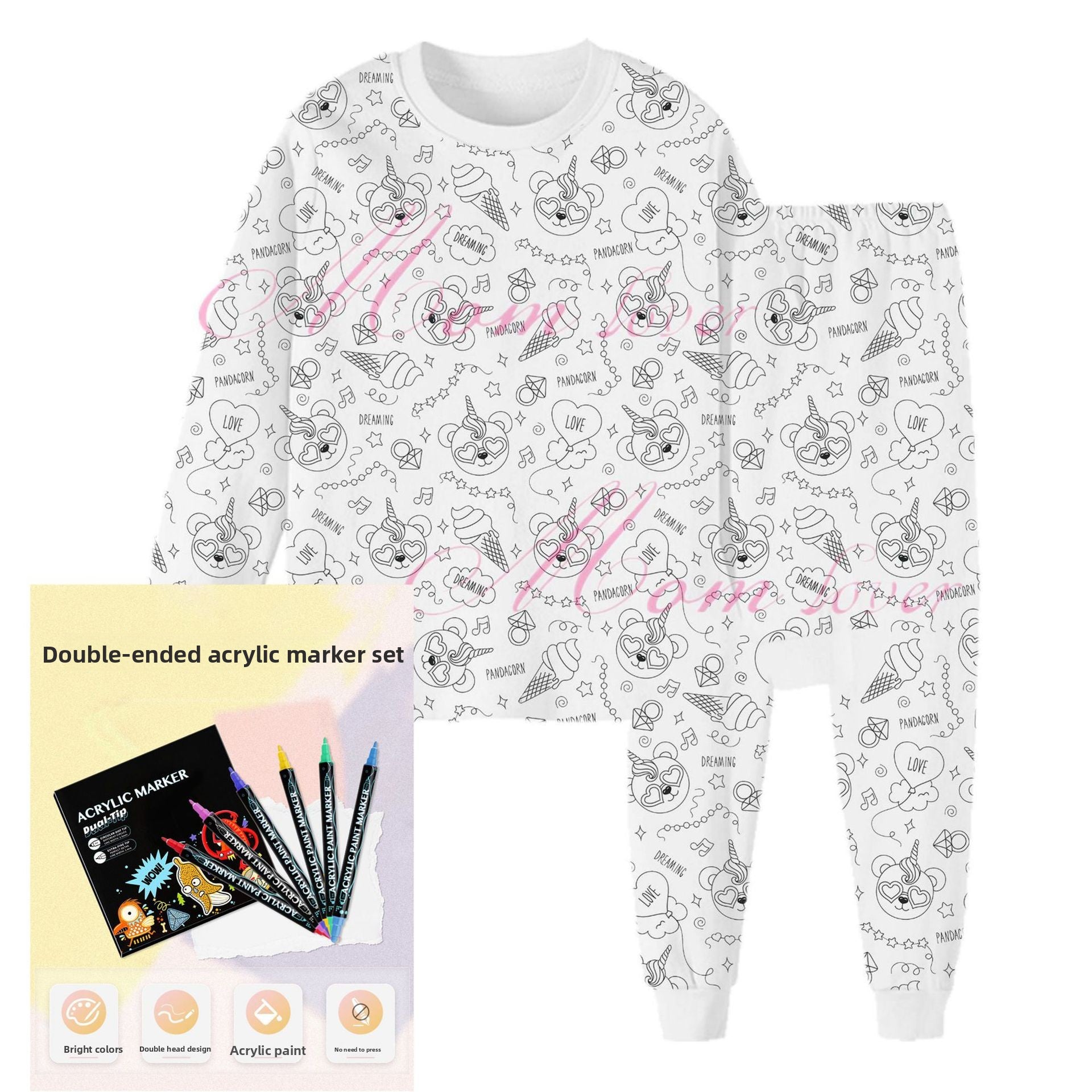 Kids' DIY Colorable Pajama Set with Marker Pen