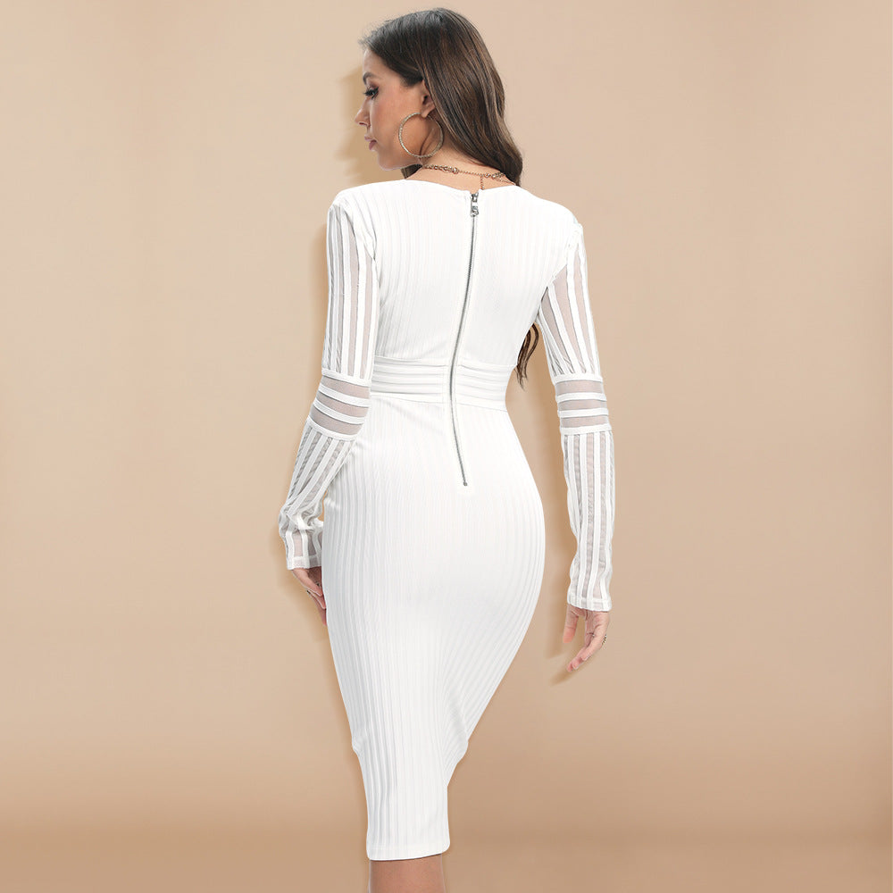 Mesh Bandage Long Sleeve Dress