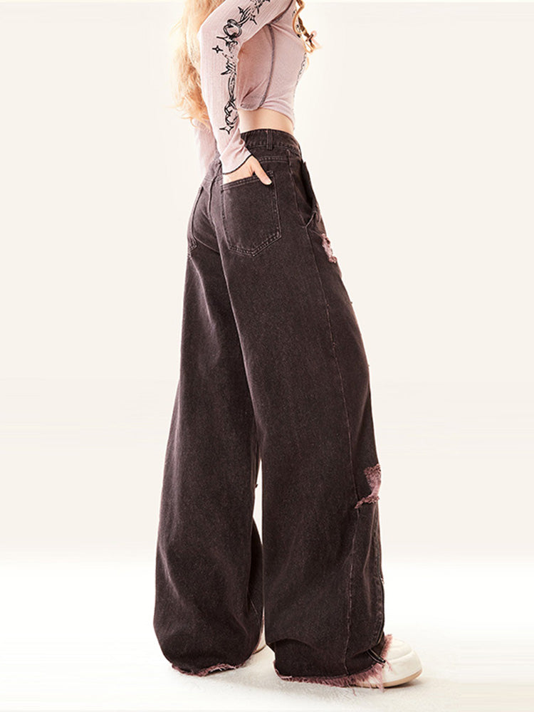 Retro black and Gray Denim Pants