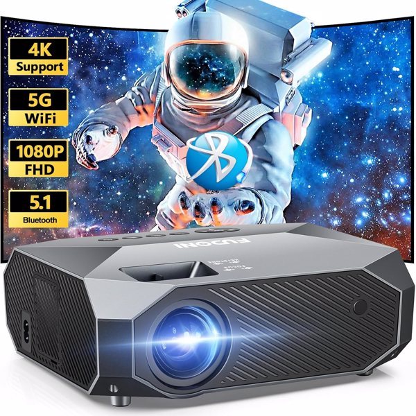 Projector With 5G WiFi And Bluetooth, Native 1080P, Supports 4K, Suitable For Mobile Phones, PCs, TV Sticks, PS5.