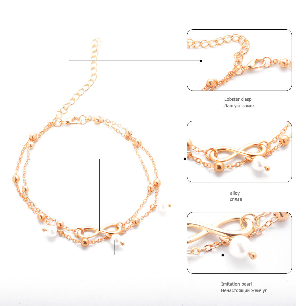 Women's Alloy Anklet With 8-shaped Double-Layer Pearls