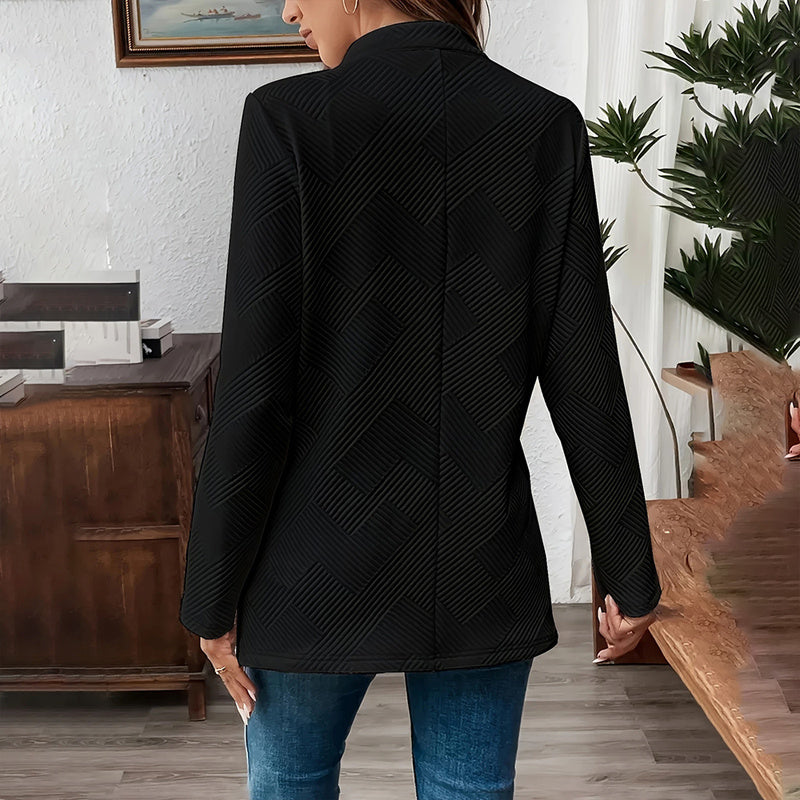 Women's Solid Color Notched Lapel Blazer - Textured Elegant Jacket For Fall & Winter, Formal & Casual Wear