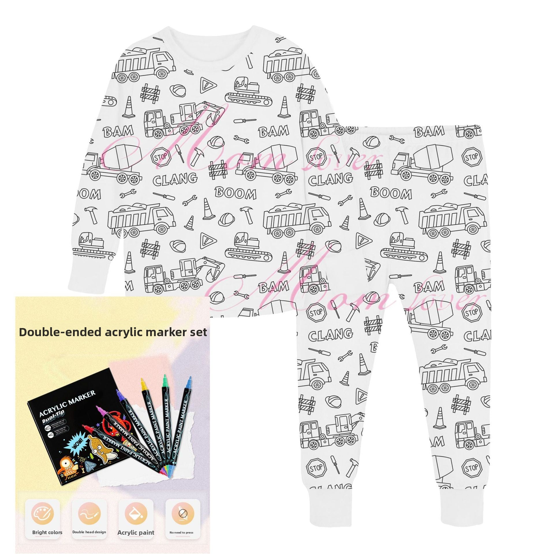 Kids' DIY Colorable Pajama Set with Marker Pen