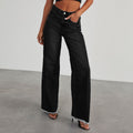 Fashion High Waist Jeans With Pockets Comfortable Slim Fit Straight Wide-leg