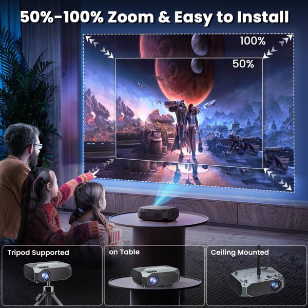 Projector With 5G WiFi And Bluetooth, Native 1080P, Supports 4K, Suitable For Mobile Phones, PCs, TV Sticks, PS5.