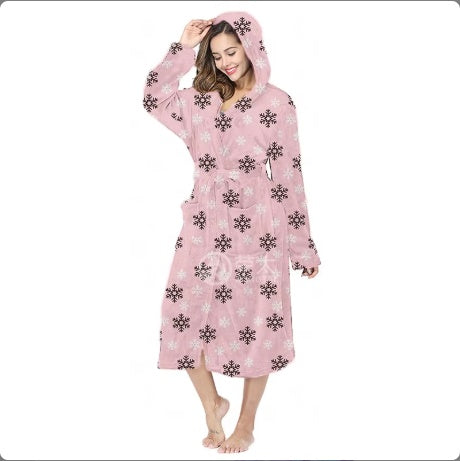 Women Plush Oversized Winter Soft, Warm, Long Flannel Bathrobe With Hoodie, Thick Night Fleece