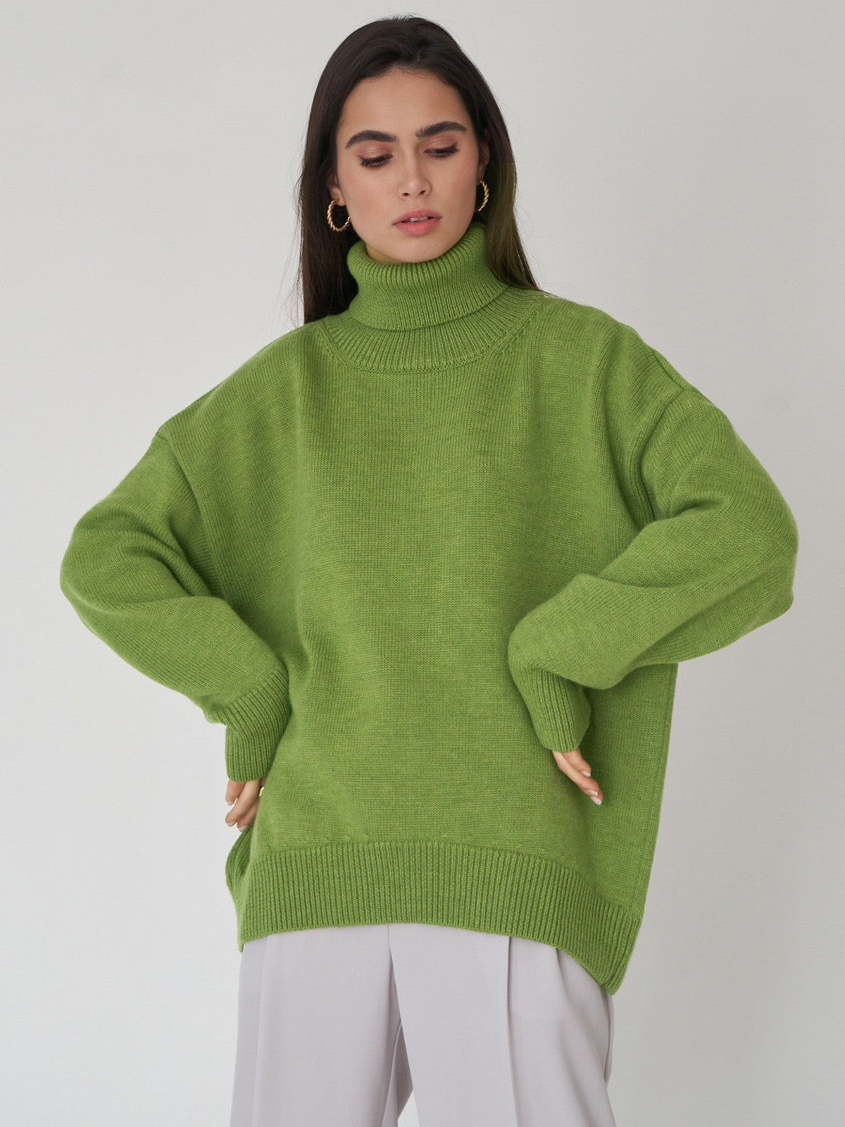 Loose Fit High Neck Knit Sweater
