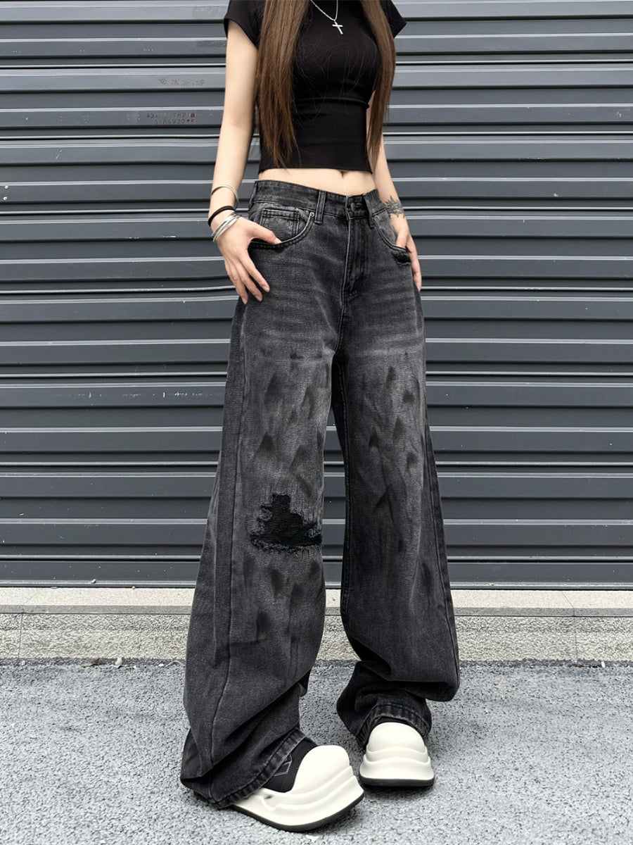 Distressed Straight-Leg Denim Pants