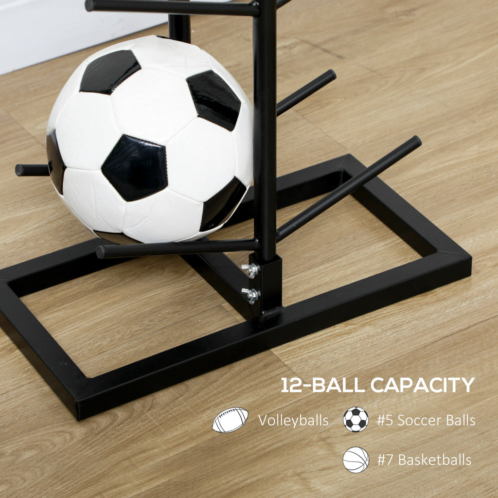 12-Ball Sports Rack, Ball Holder Basketball Rack for Garage, Classroom or Gym, Athletic Gear Organizer