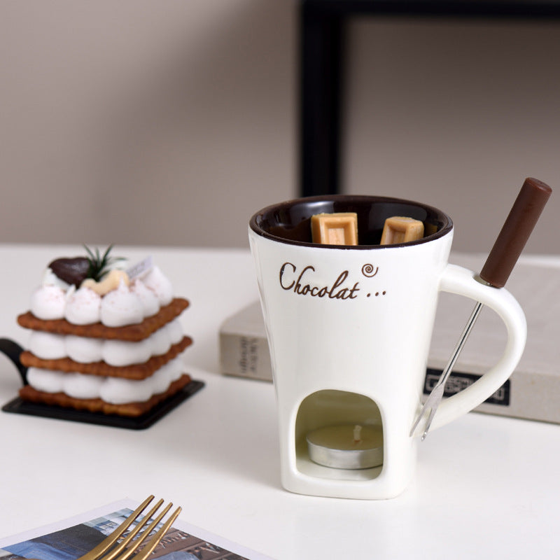 Ceramic Chocolate Melting Cup with Fork
