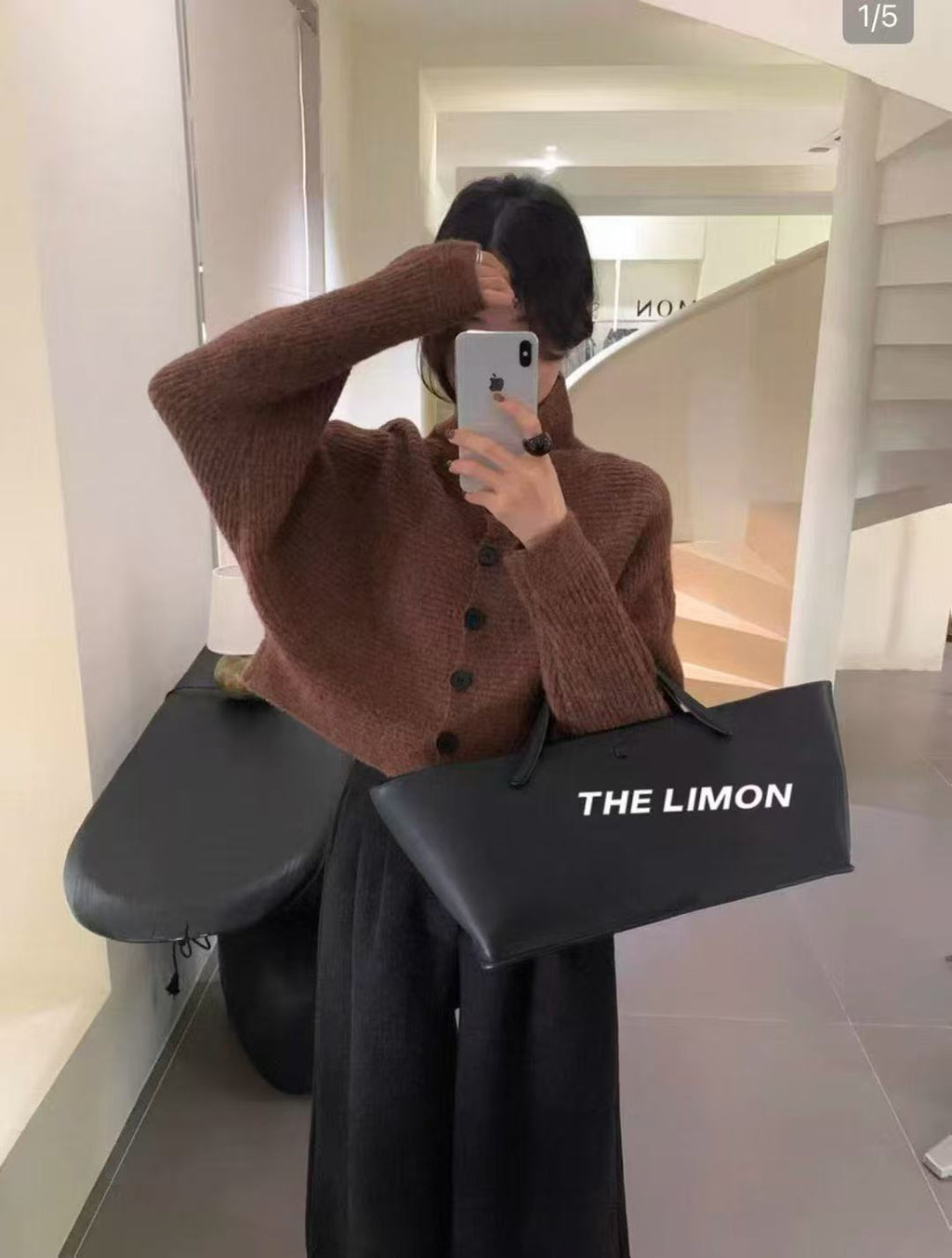 Loose Fit High Neck Long Sleeve Knit Cardigan Sweater