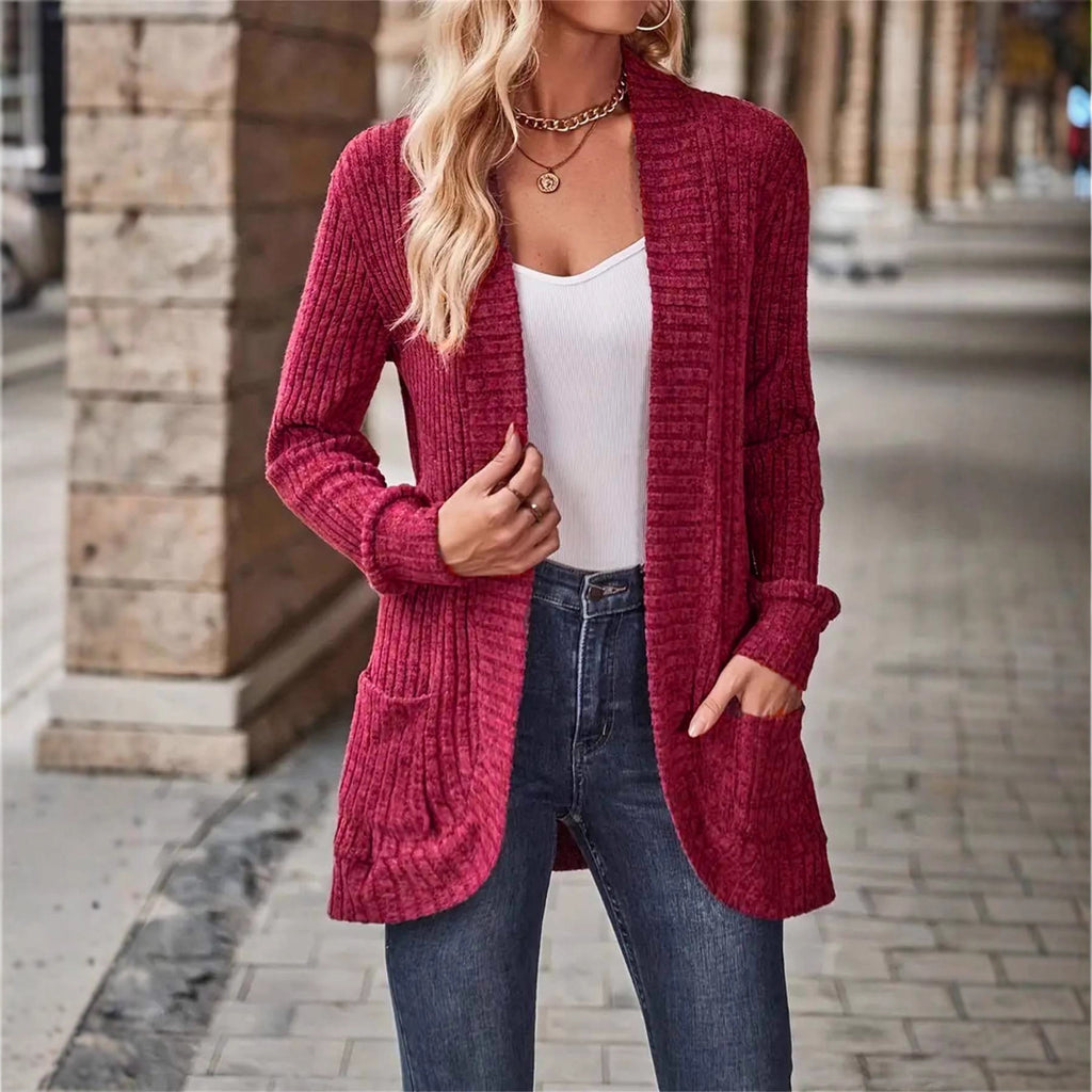 Women's Solid Color Casual Patchwork Long Sleeve Cardigan Jacket