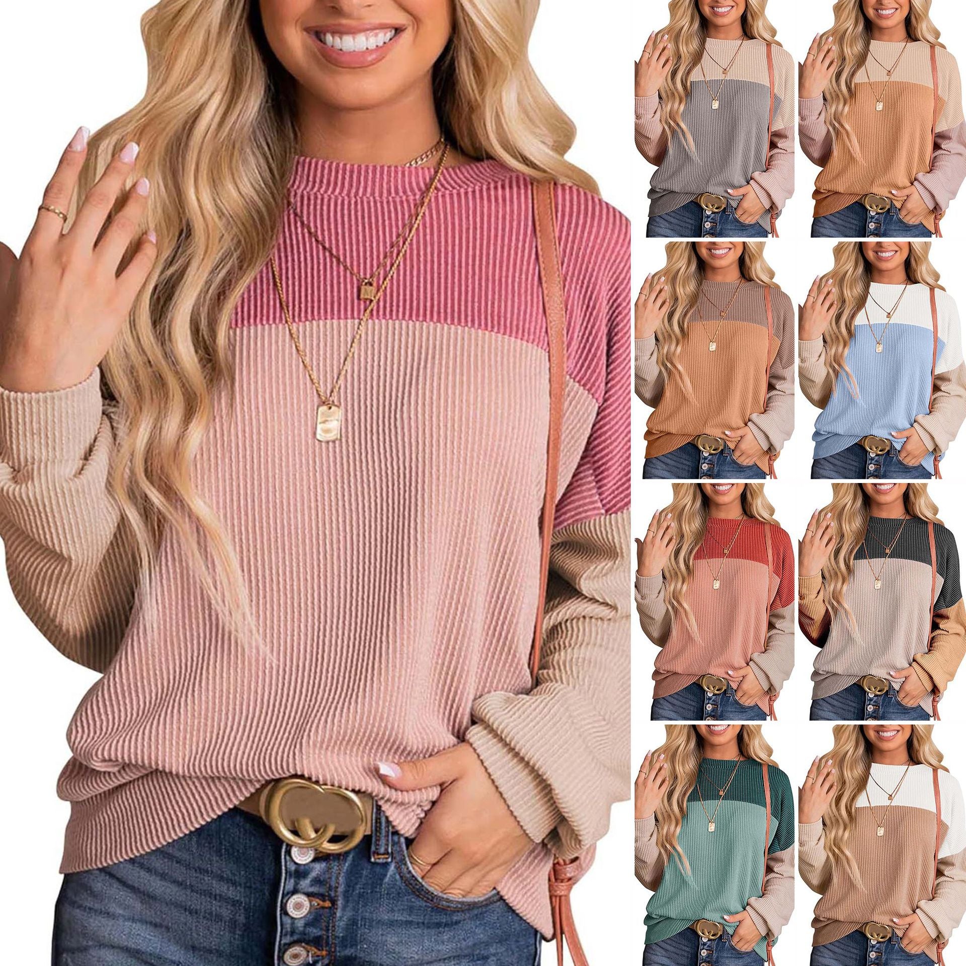 Women's Casual Color-Block Knit Sweater