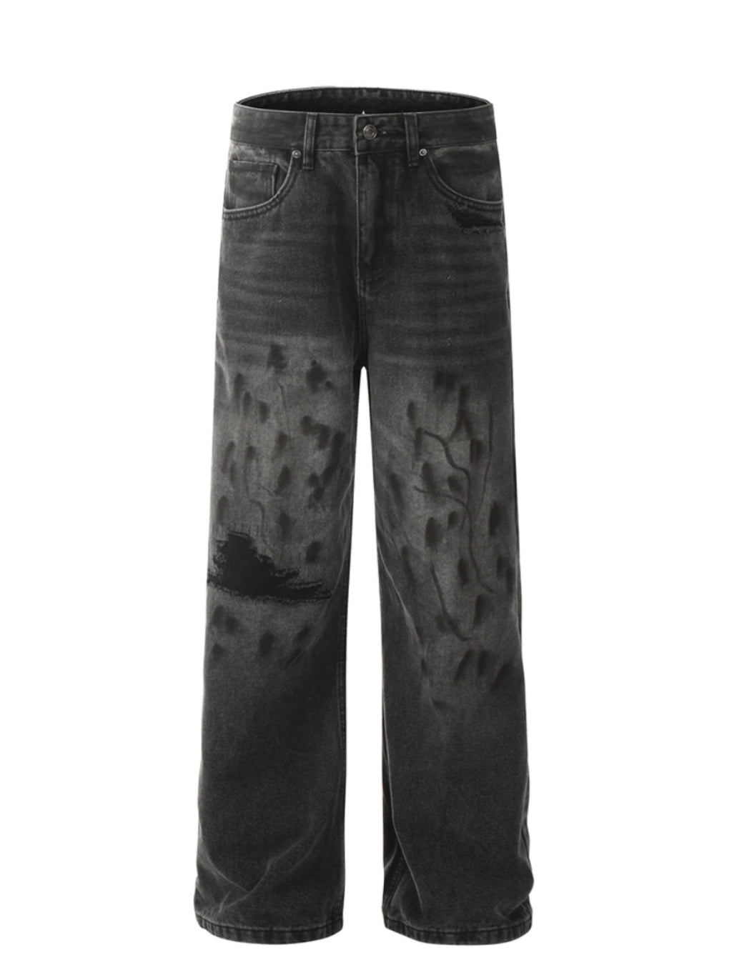 Distressed Straight-Leg Denim Pants