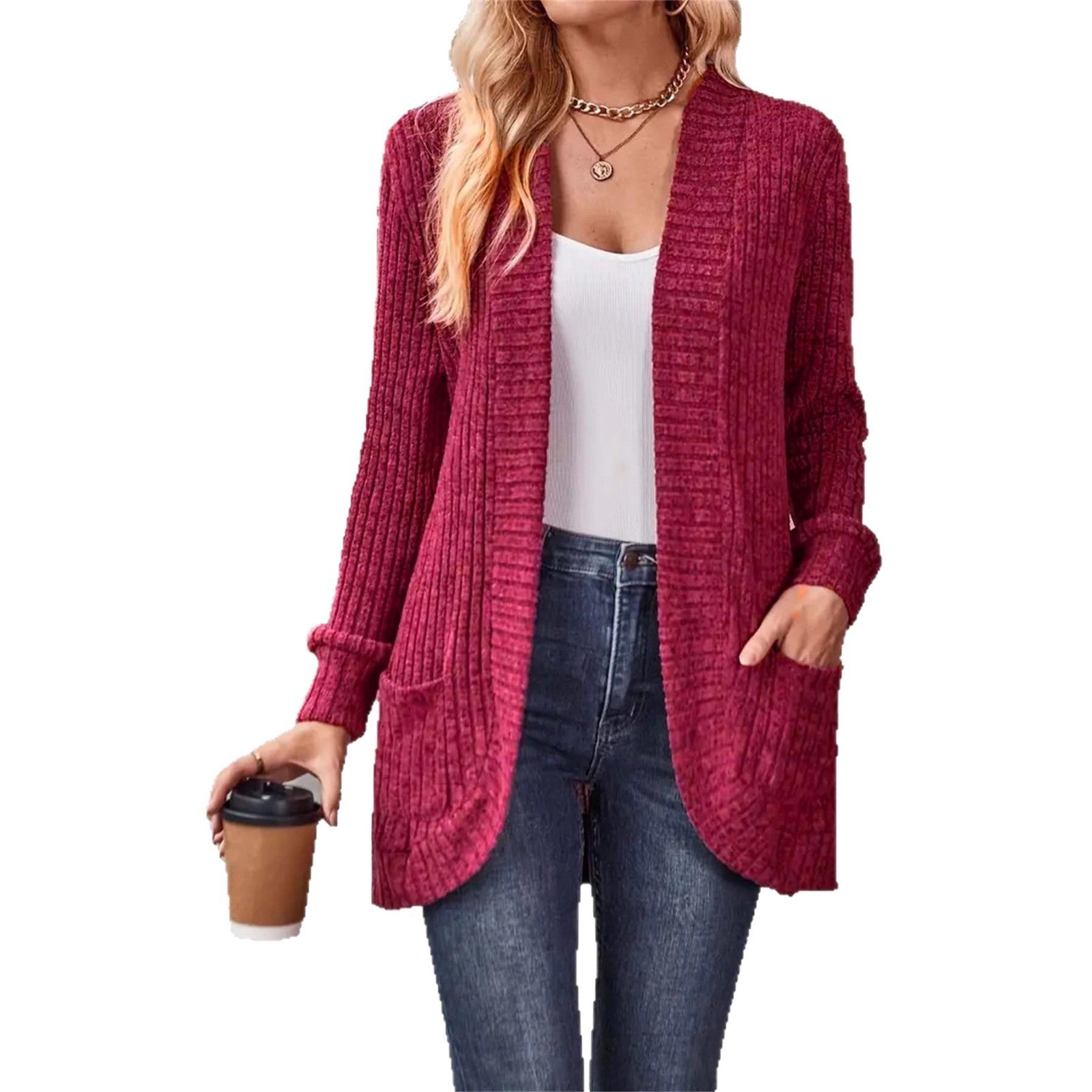 Women's Solid Color Casual Patchwork Long Sleeve Cardigan Jacket