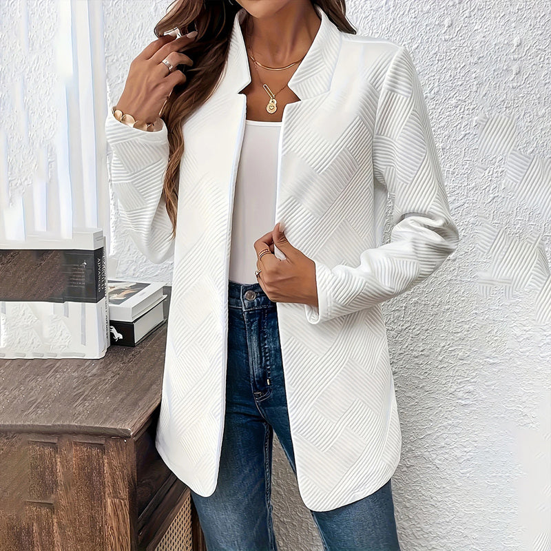 Women's Solid Color Notched Lapel Blazer - Textured Elegant Jacket For Fall & Winter, Formal & Casual Wear