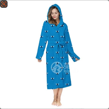 Women Plush Oversized Winter Soft, Warm, Long Flannel Bathrobe With Hoodie, Thick Night Fleece