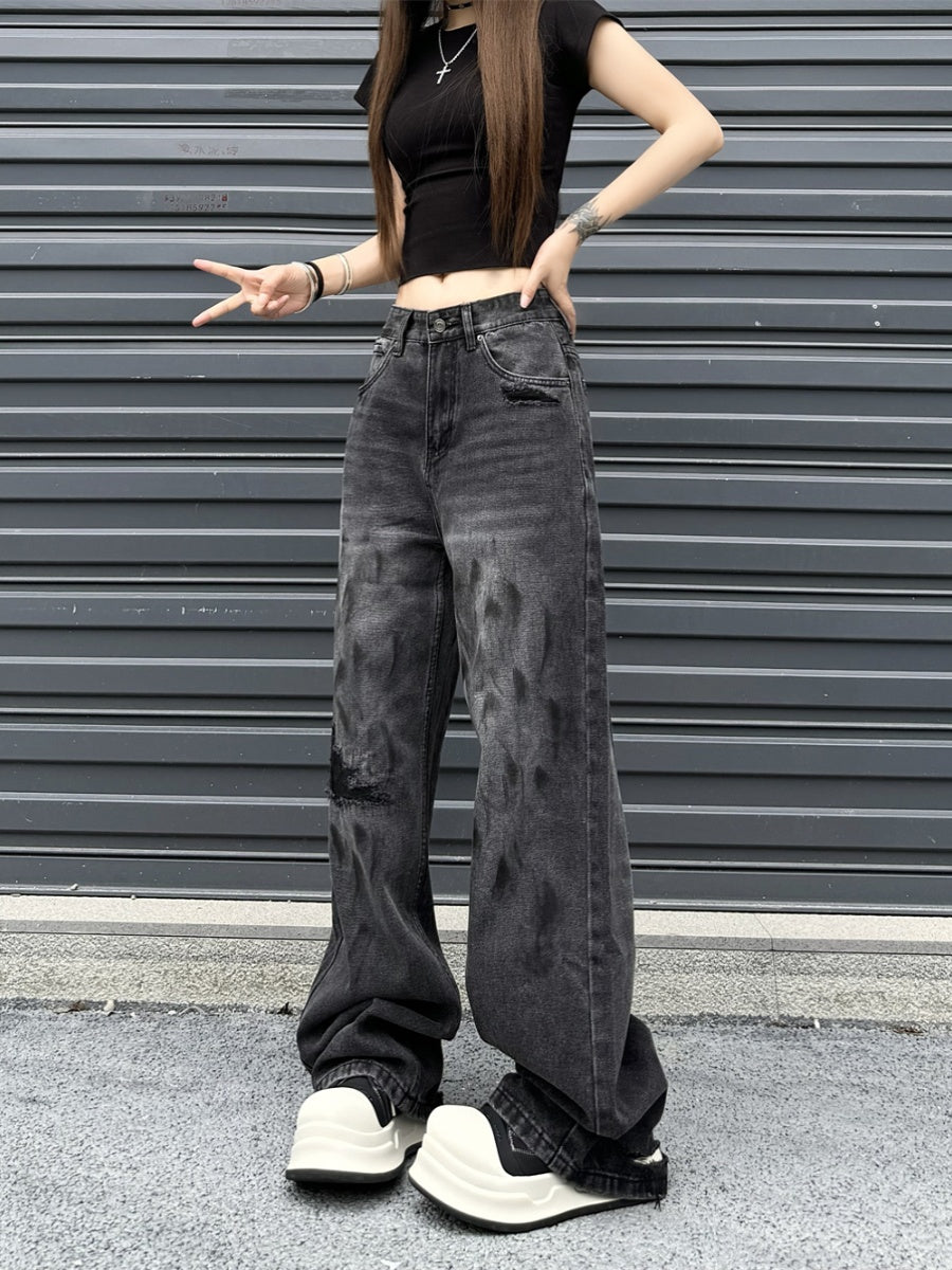 Distressed Straight-Leg Denim Pants