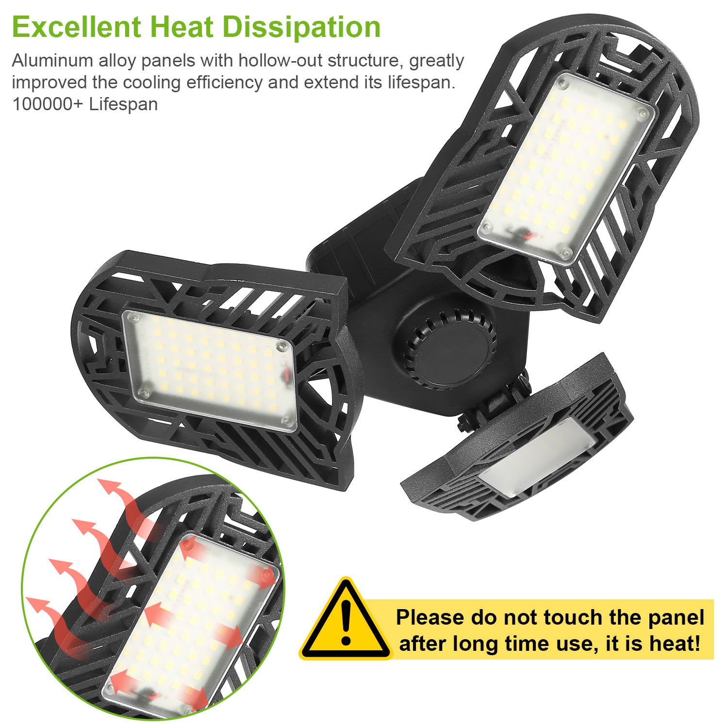 LED Garage Light E26 E27 80W 7000LM 6500K Garage Ceiling Light Deformable Workshop Lamp Die Cast Aluminum LED Ceiling Light Bulbs With 3 Adjustable Panels For Barn Shop Warehouse Workshop