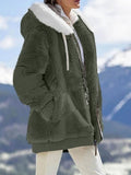 Fall And Winter Loose Plush Long Sleeves With Zippered Pockets And Hooded Warm Jacket for Women