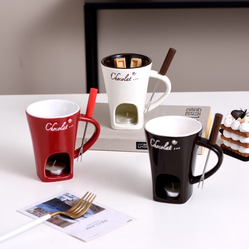 Ceramic Chocolate Melting Cup with Fork