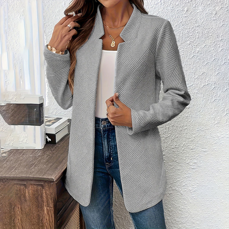 Women's Solid Color Notched Lapel Blazer - Textured Elegant Jacket For Fall & Winter, Formal & Casual Wear