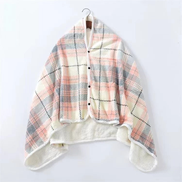 A buttoned shawl blanket for lunch break