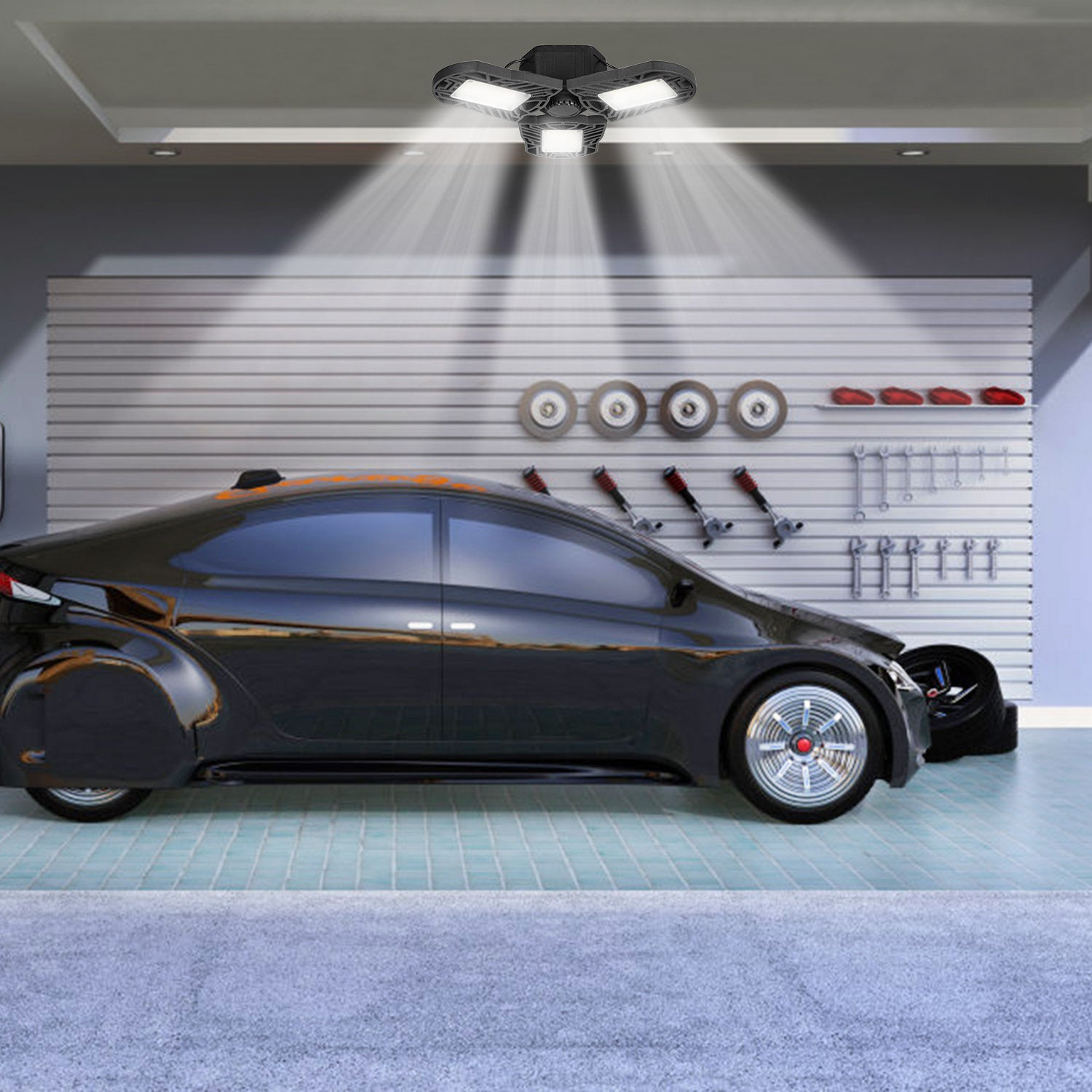 LED Garage Light E26 E27 80W 7000LM 6500K Garage Ceiling Light Deformable Workshop Lamp Die Cast Aluminum LED Ceiling Light Bulbs With 3 Adjustable Panels For Barn Shop Warehouse Workshop