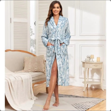 Women Plush Oversized Winter Soft, Warm, Long Flannel Bathrobe With Hoodie, Thick Night Fleece