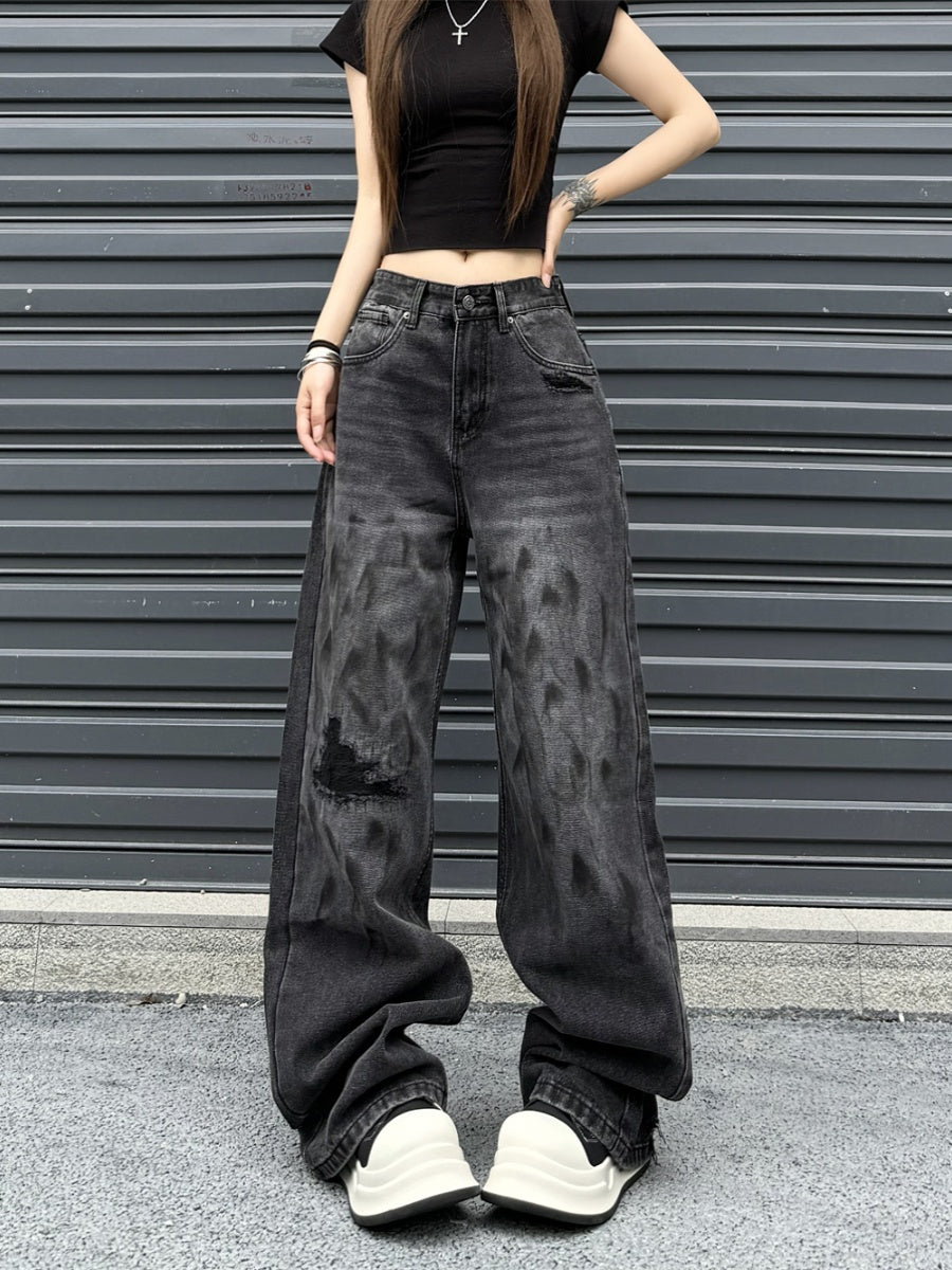 Distressed Straight-Leg Denim Pants